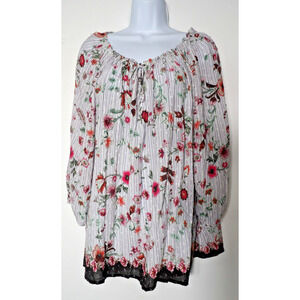 John Paul Richard Shirt Tunic Top 2X Floral Boho Prairie Cottage Core Gauzy